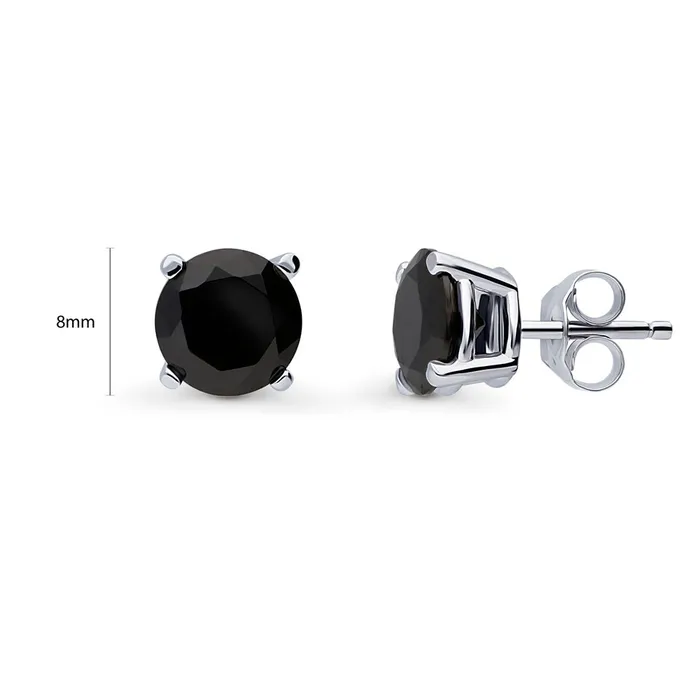 Earrings BERRICLE Solitaire Black CZ Stud Earrings in Sterling Silver