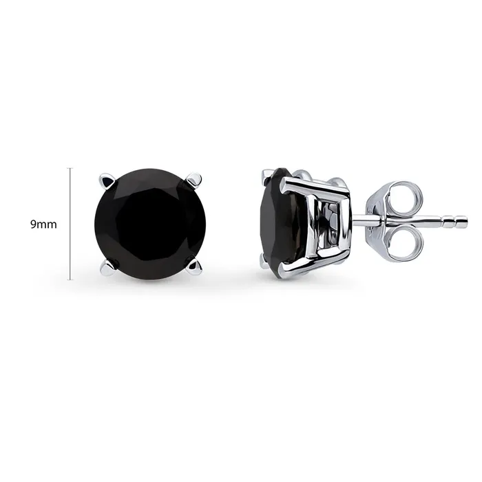 Earrings BERRICLE Solitaire Black CZ Stud Earrings in Sterling Silver