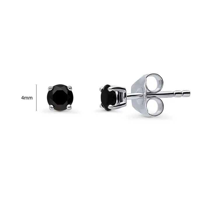 Earrings BERRICLE Solitaire Black CZ Stud Earrings in Sterling Silver