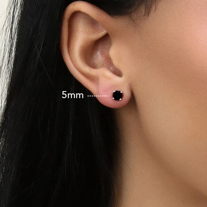 Earrings BERRICLE Solitaire Black CZ Stud Earrings in Sterling Silver
