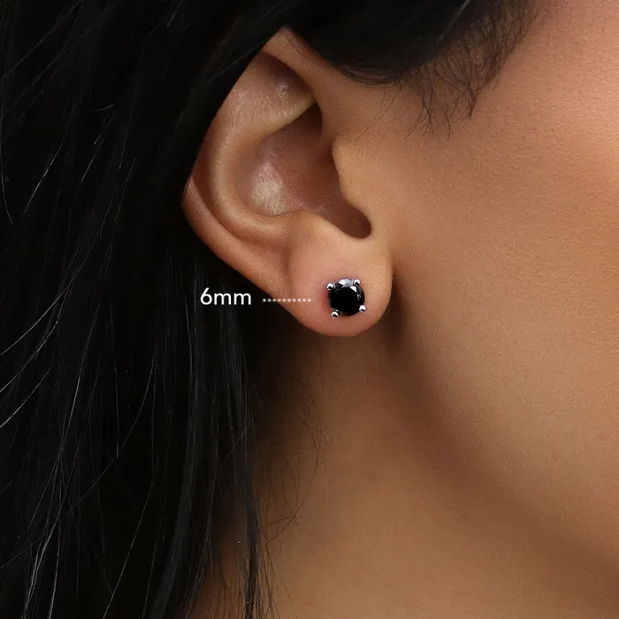 Earrings BERRICLE Solitaire Black CZ Stud Earrings in Sterling Silver
