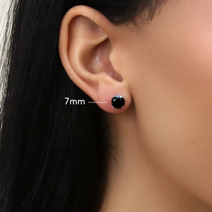 Earrings BERRICLE Solitaire Black CZ Stud Earrings in Sterling Silver