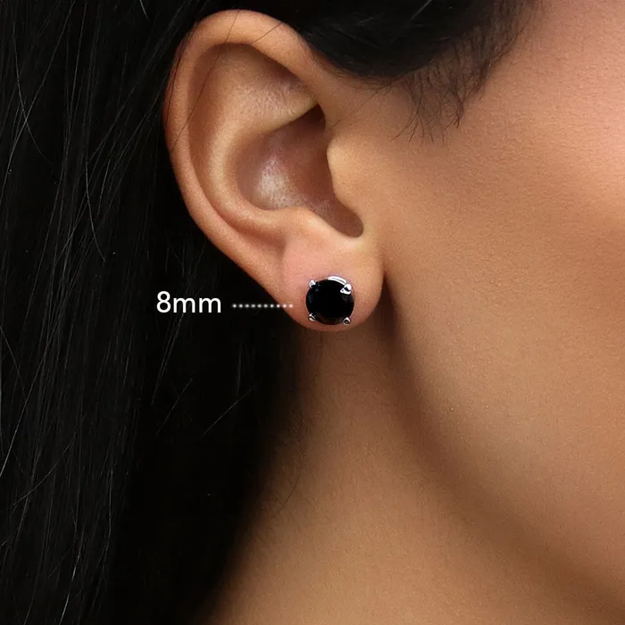 Earrings BERRICLE Solitaire Black CZ Stud Earrings in Sterling Silver