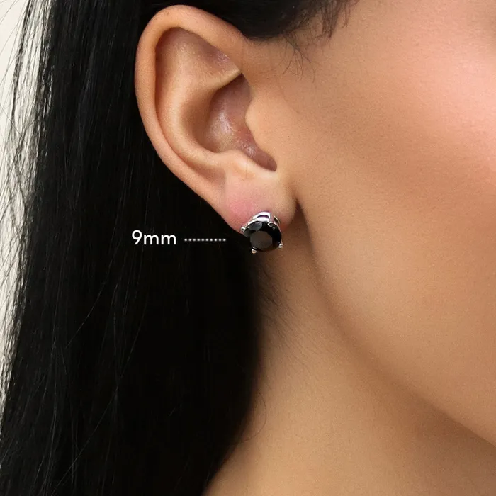 Earrings BERRICLE Solitaire Black CZ Stud Earrings in Sterling Silver