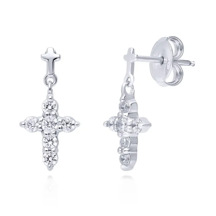 Earrings Cross CZ Dangle Earrings in Sterling Silver BERRICLE