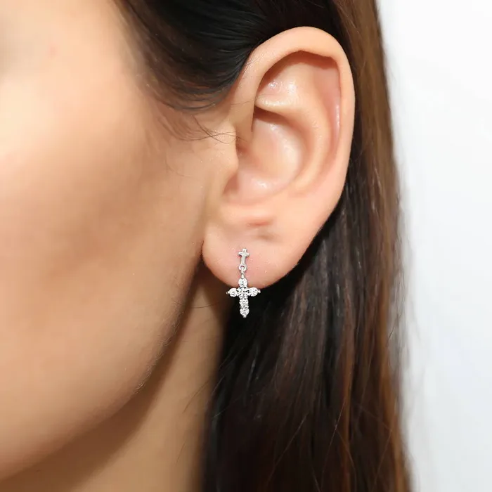Earrings Cross CZ Dangle Earrings in Sterling Silver BERRICLE