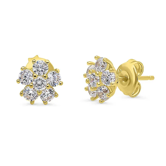 Earrings Flower CZ Stud Earrings in Gold Flashed Sterling Silver 2 Pairs BERRICLE
