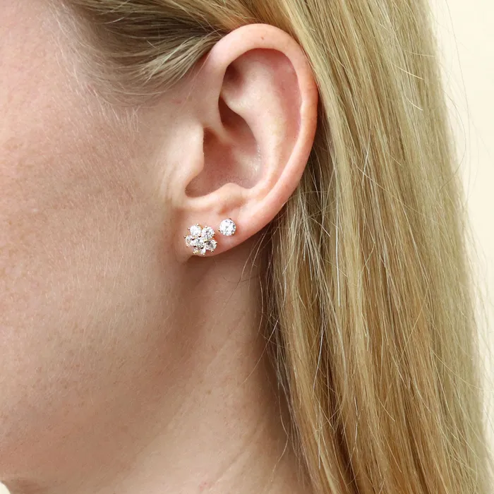 Earrings Flower CZ Stud Earrings in Gold Flashed Sterling Silver 2 Pairs BERRICLE
