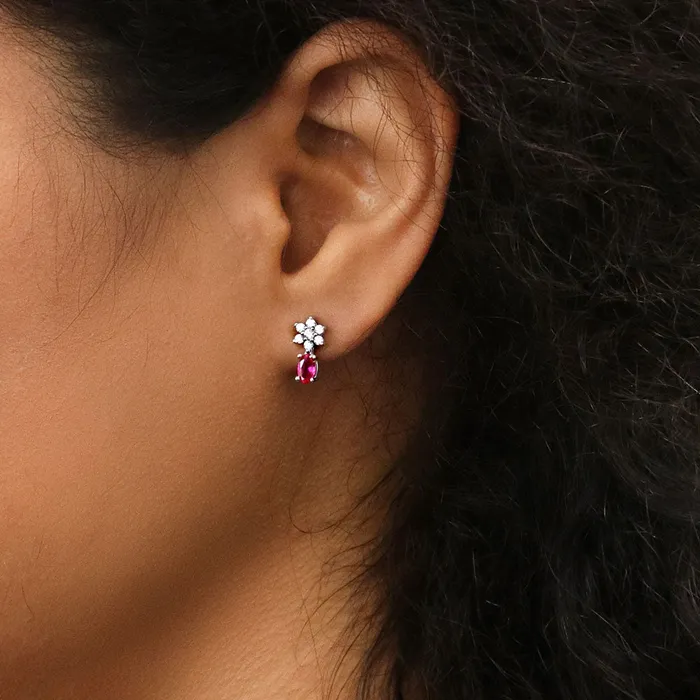 Earrings Flower Simulated Ruby CZ Set in Sterling Silver BERRICLE
