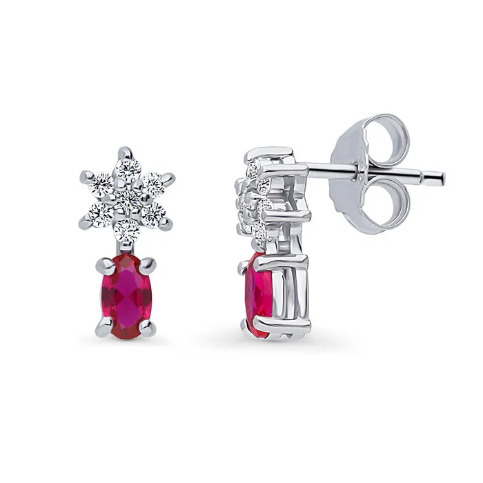 Earrings Flower Simulated Ruby CZ Set in Sterling Silver BERRICLE