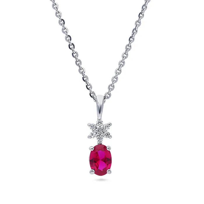 Earrings Flower Simulated Ruby CZ Set in Sterling Silver BERRICLE