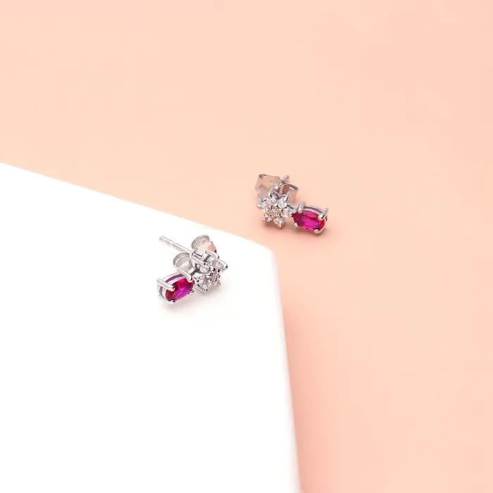 Earrings Flower Simulated Ruby CZ Set in Sterling Silver BERRICLE