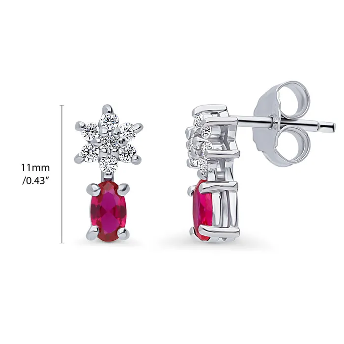 Earrings Flower Simulated Ruby CZ Set in Sterling Silver BERRICLE