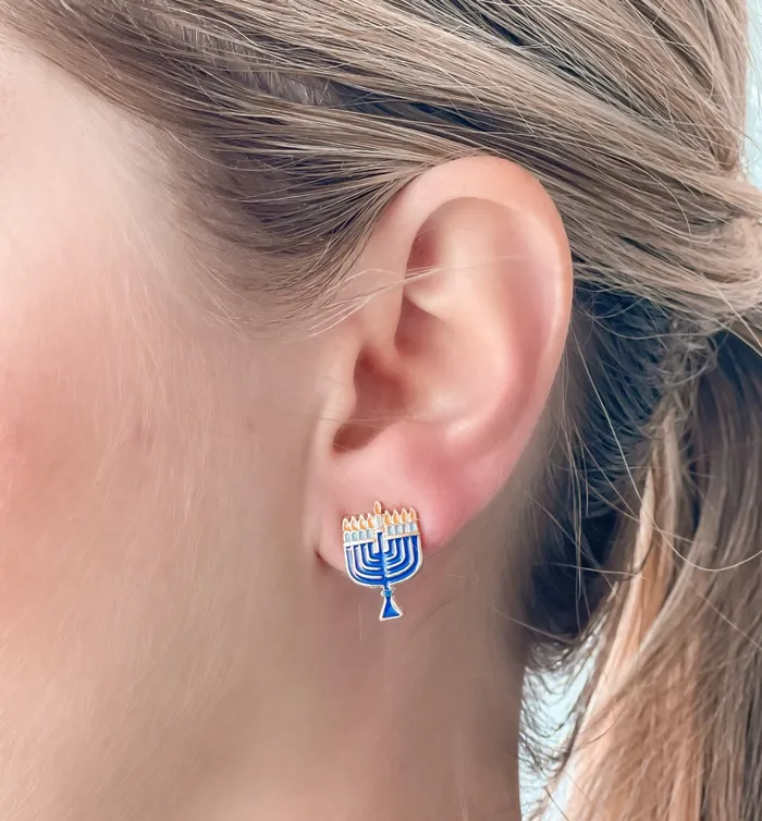 Earrings Prep Obsessed LM Menorah Signature Enamel Stud Earrings