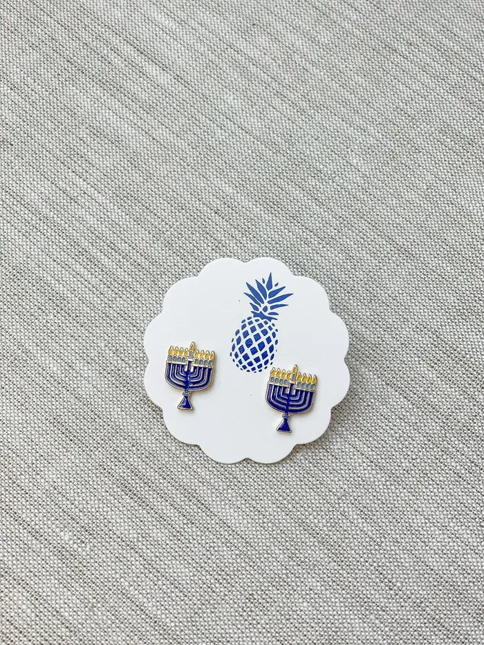 Earrings Prep Obsessed LM Menorah Signature Enamel Stud Earrings