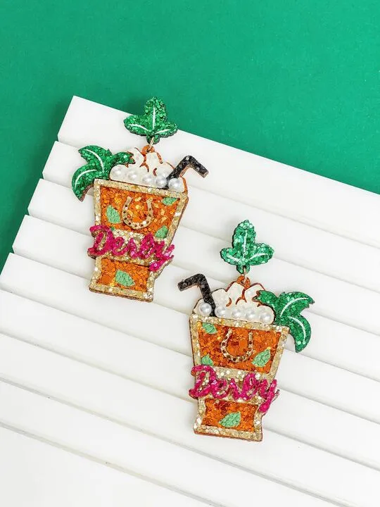 Earrings Prep Obsessed RNK Glitter Derby Mint Julep Dangle Earrings