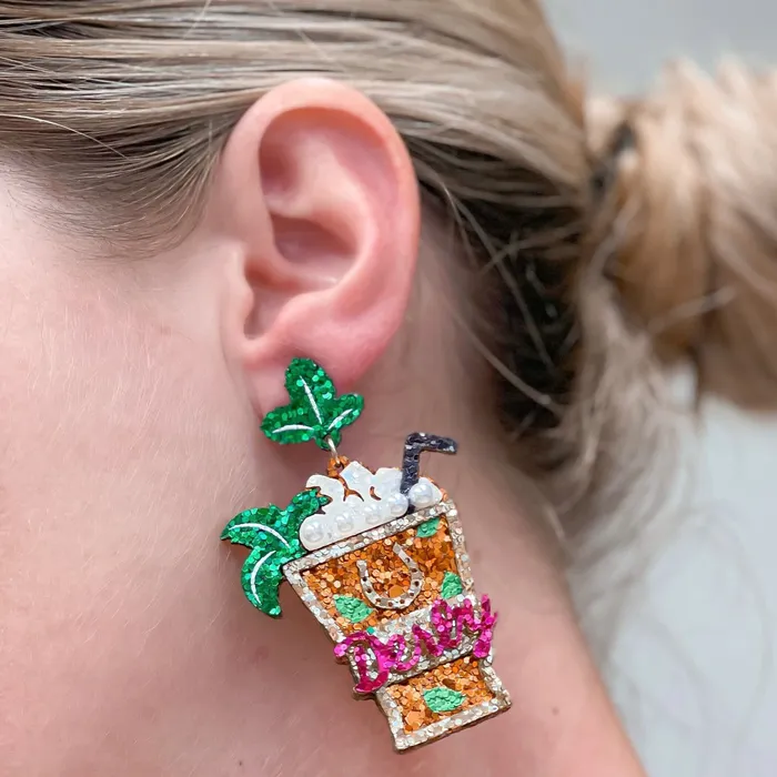 Earrings Prep Obsessed RNK Glitter Derby Mint Julep Dangle Earrings