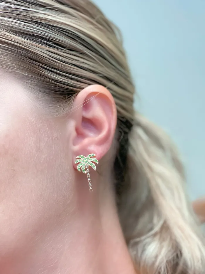 Earrings Prep Obsessed RS Gold Rhinestone Palm Tree Stud Earrings