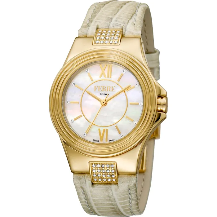 Ferre Milano Ladies Watch With Mother Of Pearl Dial Gray Leather Strap Ferre Milano Watches