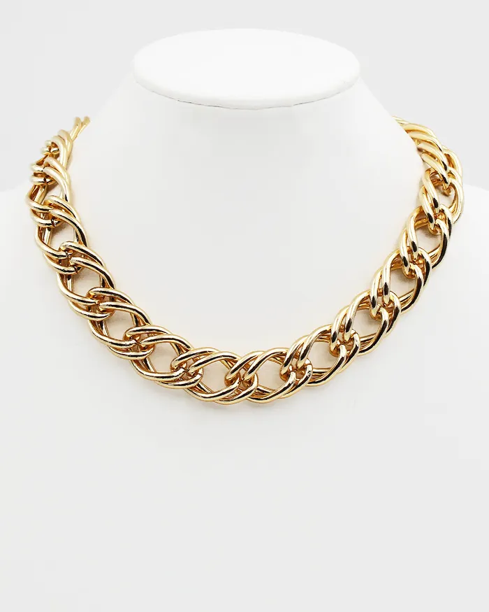Floor20230440 Necklaces Shiny Bold Golden Double Link Chain Necklace