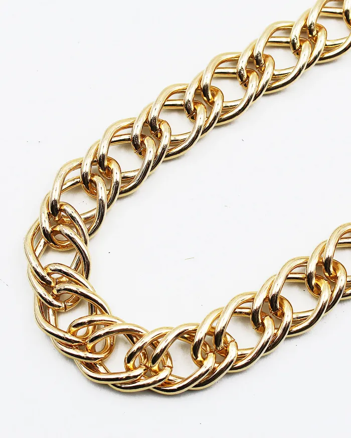 Floor20230440 Necklaces Shiny Bold Golden Double Link Chain Necklace Floor20230440 Necklaces Shiny Bold Golden Double Link Chain Necklace