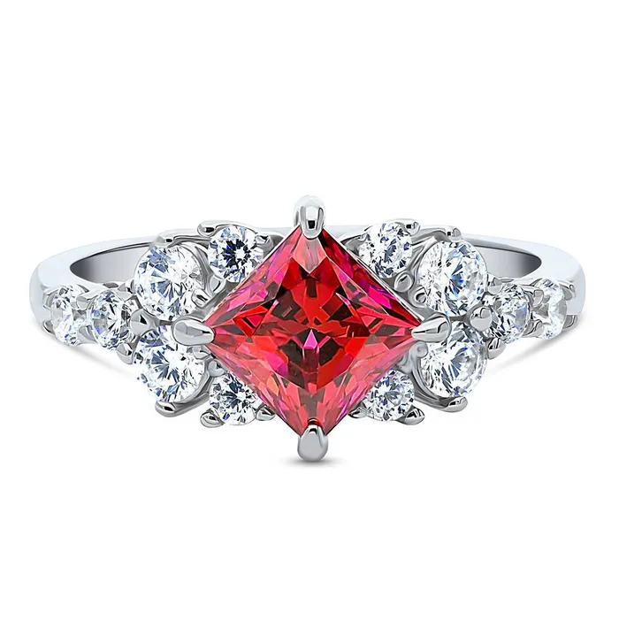 Flower Art Deco Red CZ Ring in Sterling Silver BERRICLE Rings