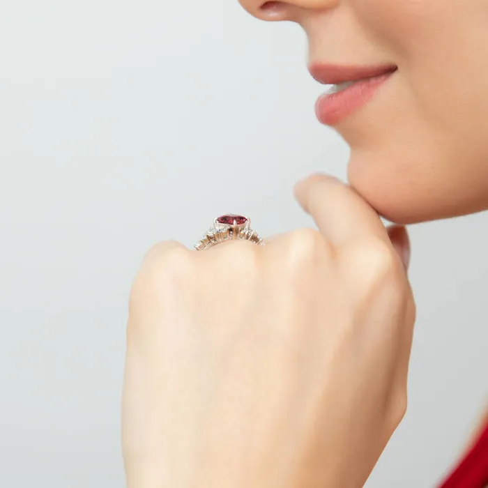 Flower Art Deco Red CZ Ring in Sterling Silver BERRICLE Rings