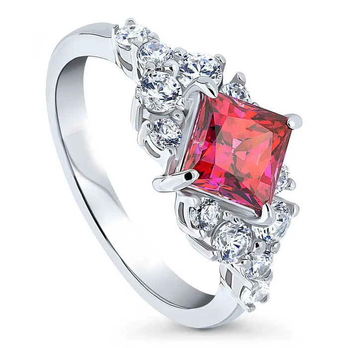 Flower Art Deco Red CZ Ring in Sterling Silver BERRICLE Rings