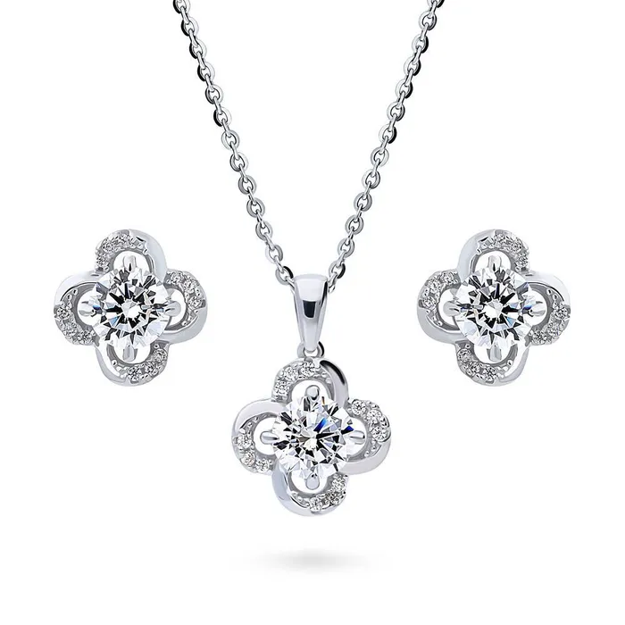 Flower CZ Necklace and Earrings in Sterling Silver BERRICLE Earrings