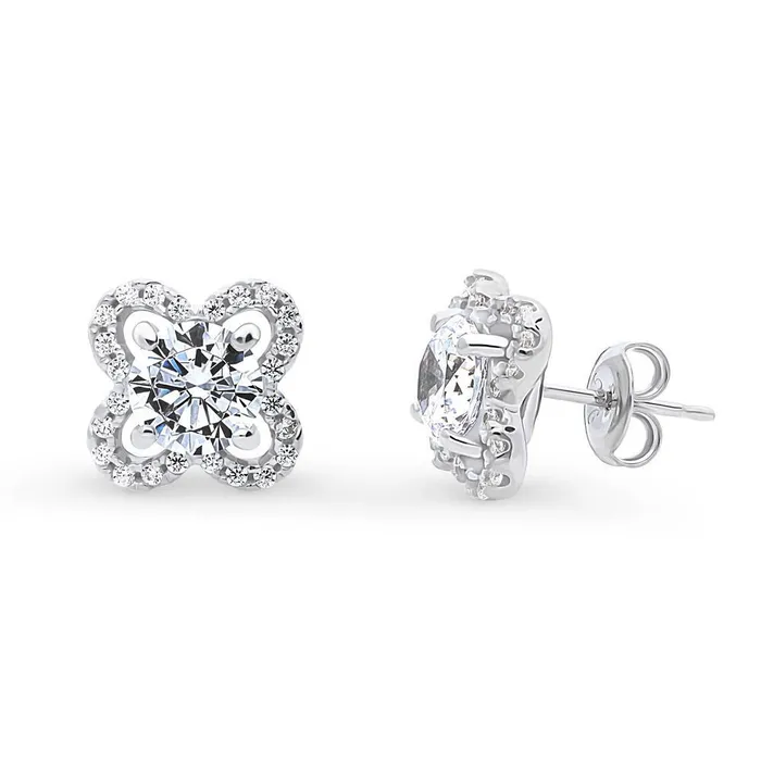 Flower Halo CZ Stud Earrings in Sterling Silver BERRICLE Earrings