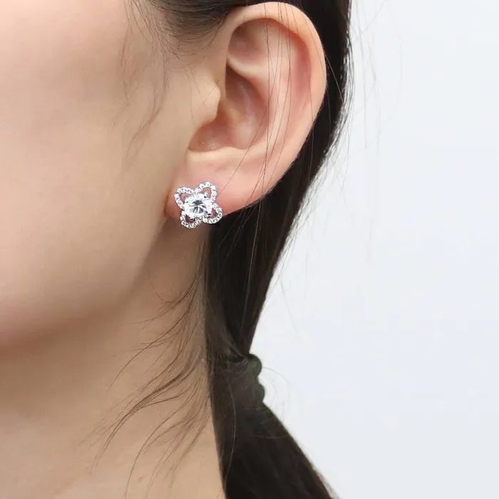 Flower Halo CZ Stud Earrings in Sterling Silver BERRICLE Earrings