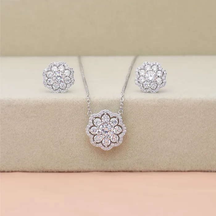 Flower Halo CZ Stud Earrings in Sterling Silver BERRICLE Earrings
