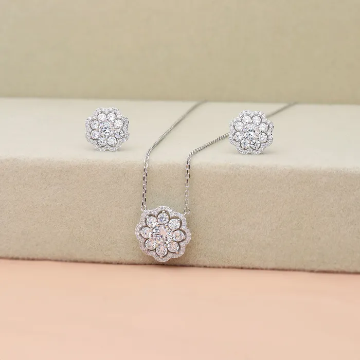 Flower Halo CZ Stud Earrings in Sterling Silver BERRICLE Earrings