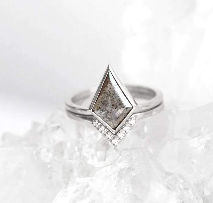 Geometric Salt And Pepper Diamond Engagement Ring Set Three Capucinne Rings