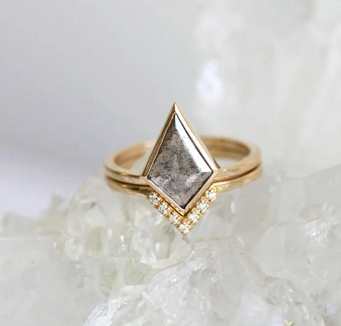 Geometric Salt And Pepper Diamond Engagement Ring Set Three Capucinne Rings