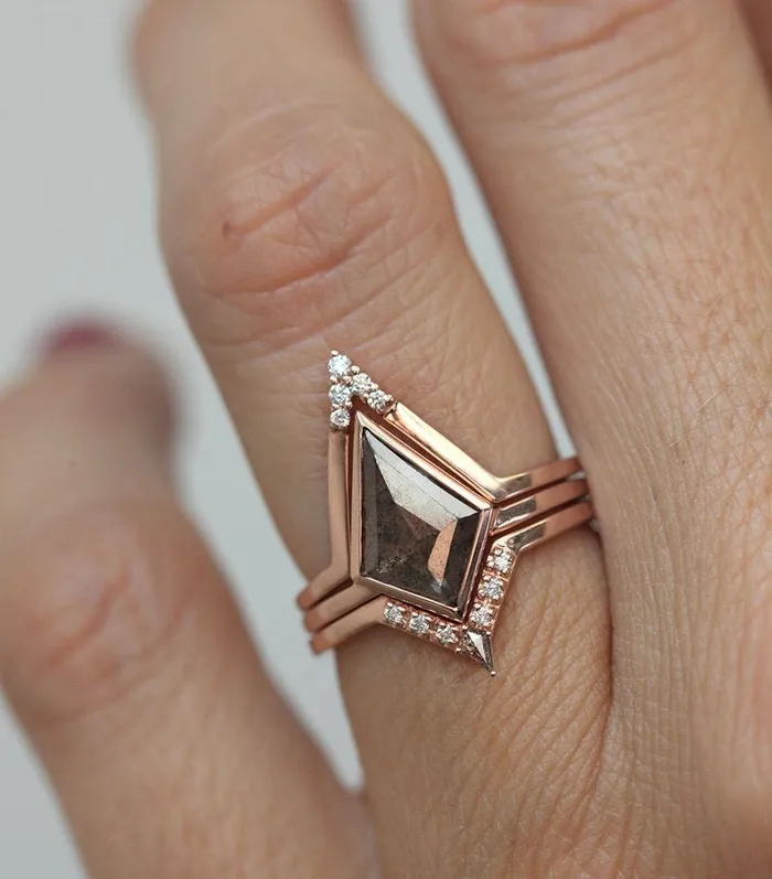 Geometric Salt And Pepper Diamond Engagement Ring Set Three Capucinne Rings
