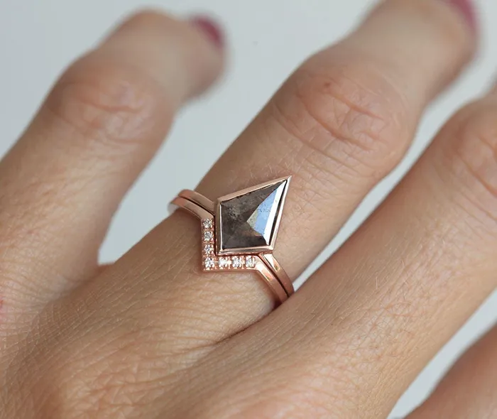Geometric Salt And Pepper Diamond Engagement Ring Set Three Capucinne Rings