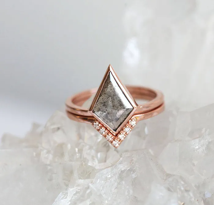 Geometric Salt And Pepper Diamond Engagement Ring Set Three Capucinne Rings