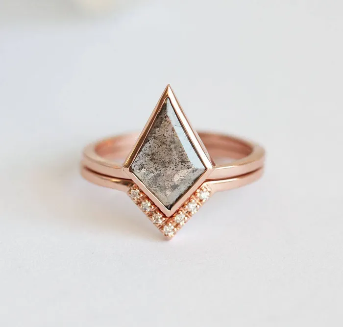 Geometric Salt And Pepper Diamond Engagement Ring Set Three Capucinne Rings