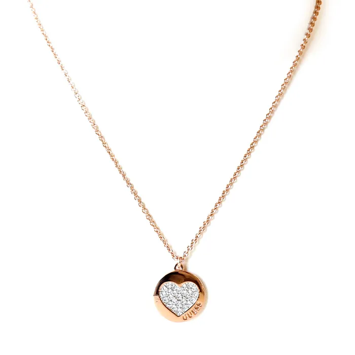 Guess Necklaces GuessNecklace Ip Rosegold With Stone Heart Pendant Design