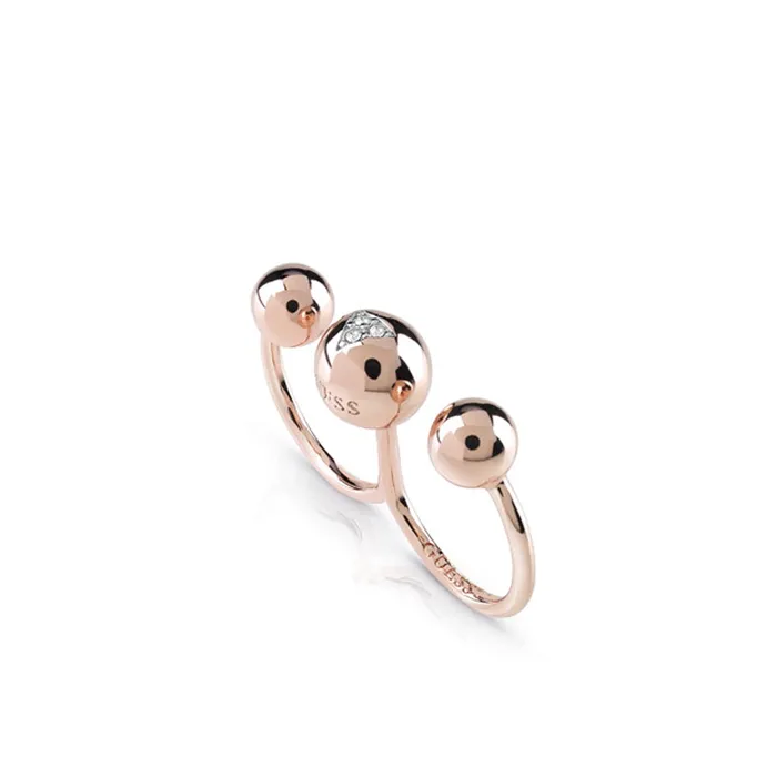 Guess Rings Guess Double Ring Ip Rosegold With Stone Three Beads On Top Size 7 Guess Rings Guess Double Ring Ip Rosegold With Stone Three Beads On Top Size 7