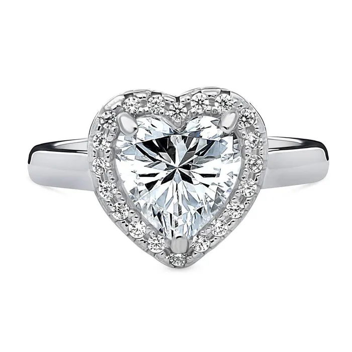 Halo Heart Heart CZ Ring in Sterling Silver BERRICLE Rings