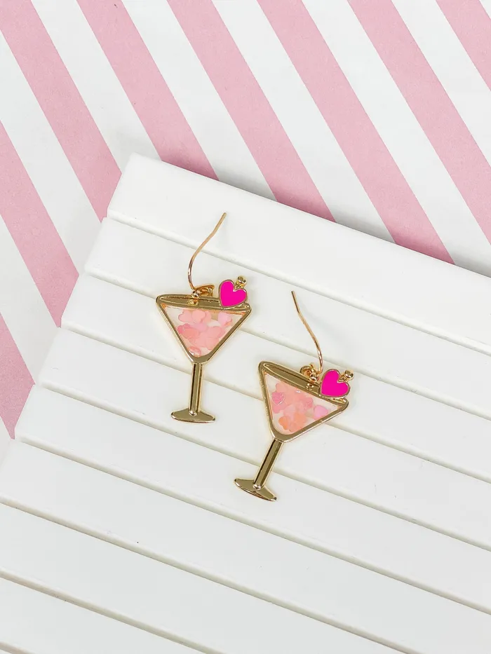 Heart Glitter Martini Dangle Earrings Prep Obsessed ESS Earrings