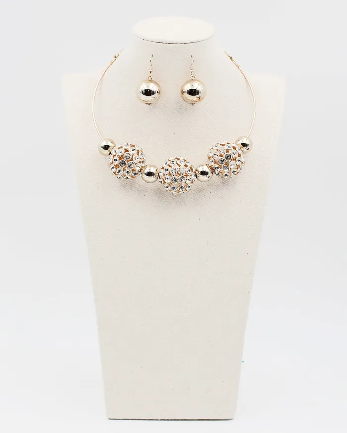 Hollow Crystal Ball Choker Chain Necklace Set 052423 Necklaces