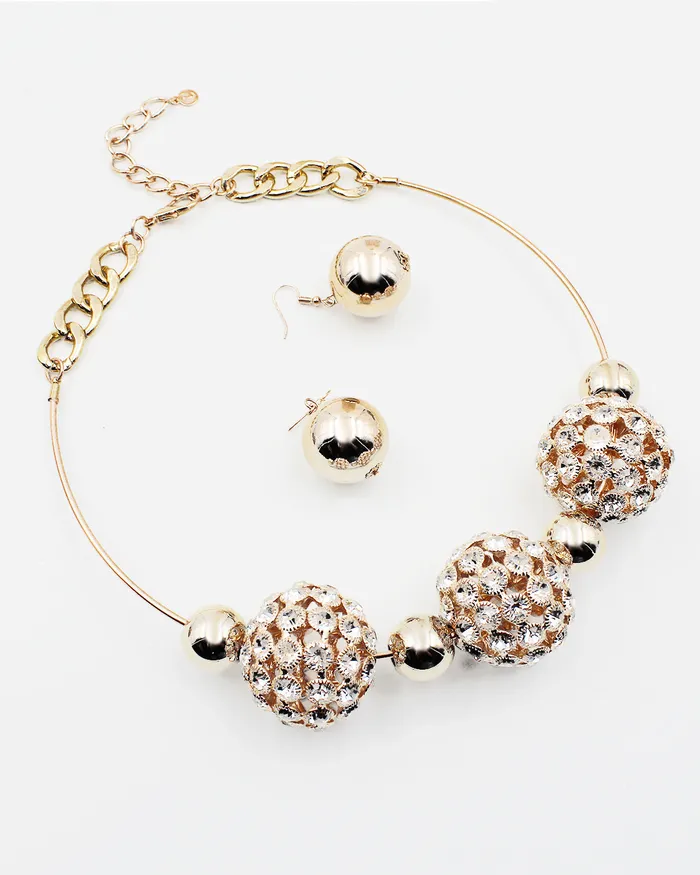 Hollow Crystal Ball Choker Chain Necklace Set 052423 Necklaces Hollow Crystal Ball Choker Chain Necklace Set 052423 Necklaces