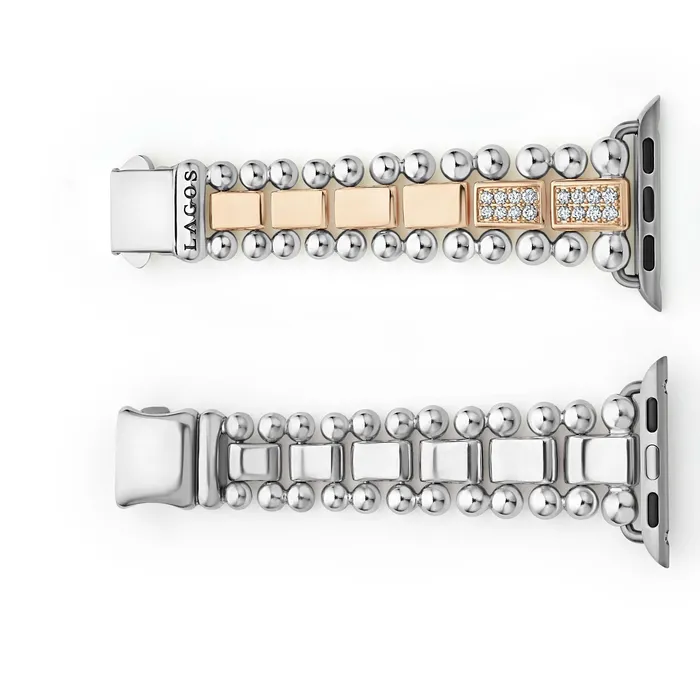 LAGOS Bracelets Smart Caviar 18K Rose Gold and Sterling Silver Half Diamond Watch Bracelet3845mm LAGOS Bracelets Smart Caviar 18K Rose Gold and Sterling Silver Half Diamond Watch Bracelet3845mm