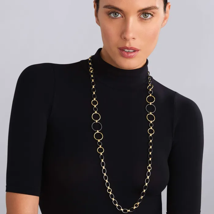 Lagos Necklaces Meridian Long 18K Gold and Black Ceramic Link Necklace 24mm Lagos Necklaces Meridian Long 18K Gold and Black Ceramic Link Necklace 24mm