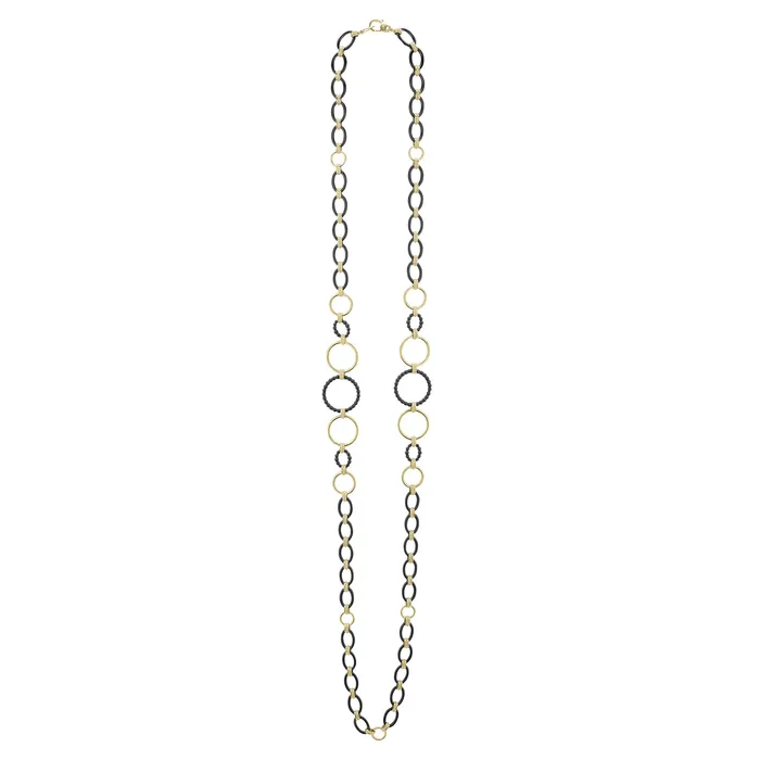 Lagos Necklaces Meridian Long 18K Gold and Black Ceramic Link Necklace 24mm Lagos Necklaces Meridian Long 18K Gold and Black Ceramic Link Necklace 24mm
