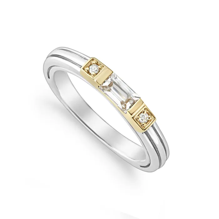 Lagos Rings Caviar Color White Topaz and Diamond Stacking Ring
