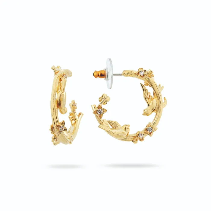 Les Nereides Golden Bird Flower and Crystal Post Earrings Les Nereides Earrings Les Nereides Golden Bird Flower and Crystal Post Earrings Les Nereides Earrings